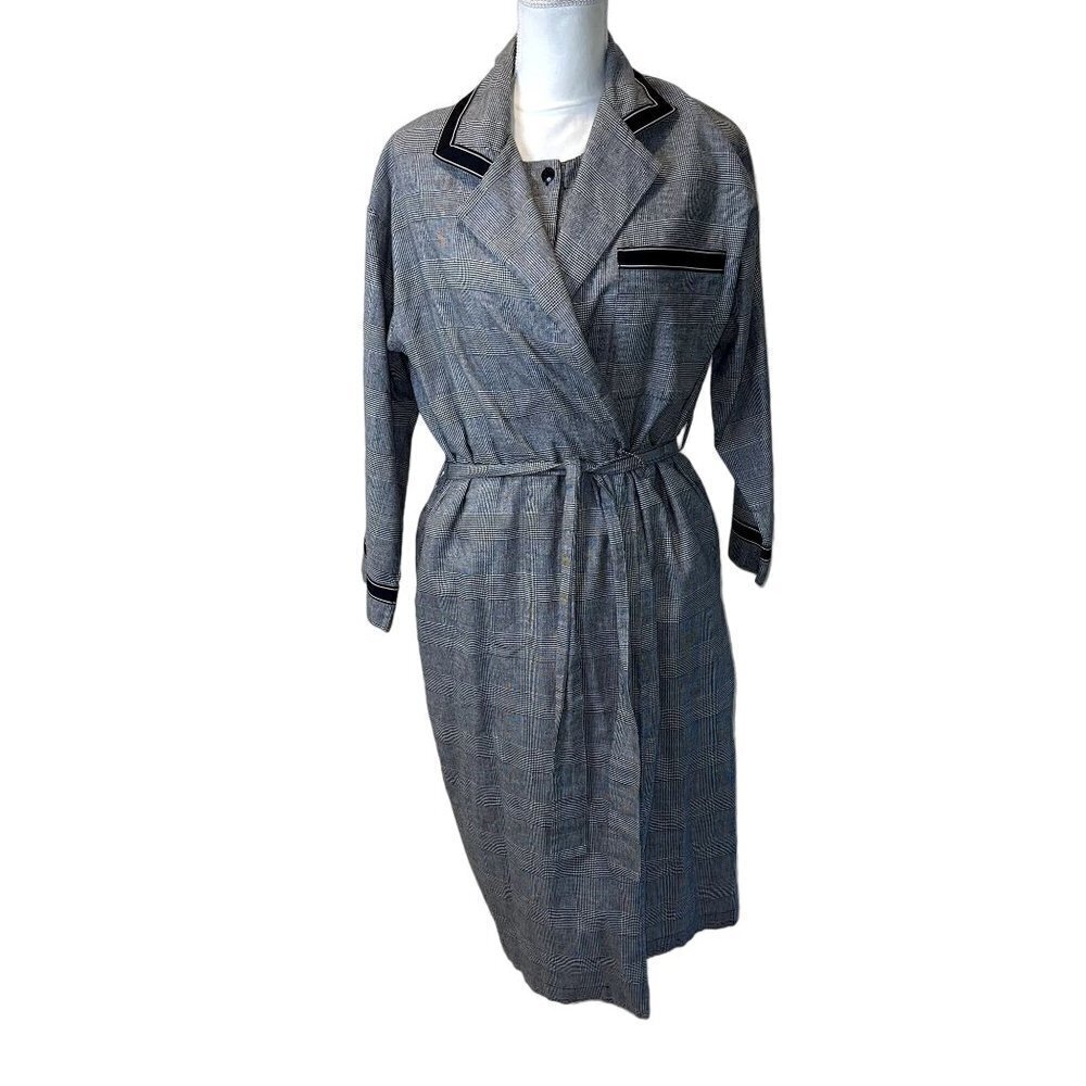 Natori II Neiman Marcus Vintage Robe Nightgown Set Size Small Black Glen Plaid